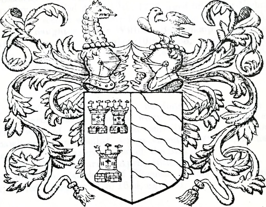 An illustration from The church heraldry of Norfolk : a description of all coats of arms on brasses, monuments, slabs, hatchments, &c., now to be found in the county, illustrated, with references to Blomefield's History of Norfolk and Burke's Armory, together with notes from the inscriptions attached, 1887, leaf 282