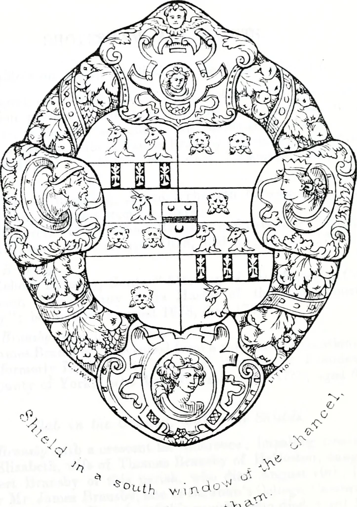 An illustration from The church heraldry of Norfolk : a description of all coats of arms on brasses, monuments, slabs, hatchments, &c., now to be found in the county, illustrated, with references to Blomefield's History of Norfolk and Burke's Armory, together with notes from the inscriptions attached, 1887, leaf 370