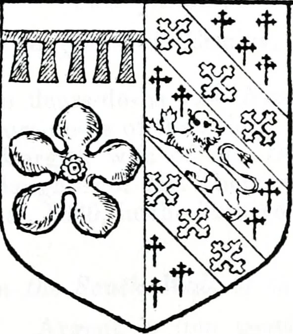 An illustration from The church heraldry of Norfolk : a description of all coats of arms on brasses, monuments, slabs, hatchments, &c., now to be found in the county, illustrated, with references to Blomefield's History of Norfolk and Burke's Armory, together with notes from the inscriptions attached, 1887, leaf 426