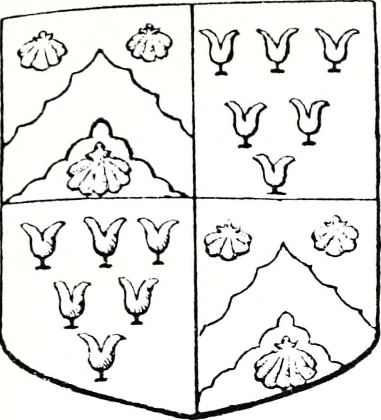 An illustration from The church heraldry of Norfolk : a description of all coats of arms on brasses, monuments, slabs, hatchments, &c., now to be found in the county, illustrated, with references to Blomefield's History of Norfolk and Burke's Armory, together with notes from the inscriptions attached, 1887, leaf 486