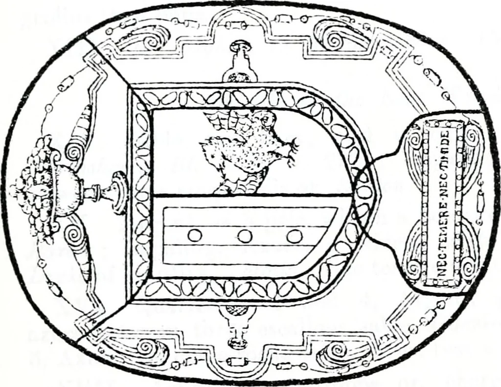 An illustration from The church heraldry of Norfolk : a description of all coats of arms on brasses, monuments, slabs, hatchments, &c., now to be found in the county, illustrated, with references to Blomefield's History of Norfolk and Burke's Armory, together with notes from the inscriptions attached, 1887, leaf 488