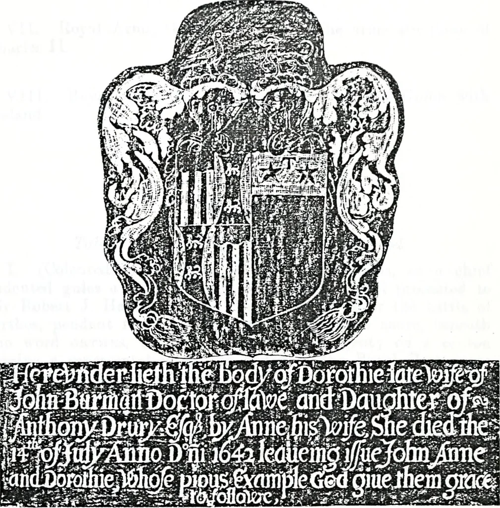 An illustration from The church heraldry of Norfolk : a description of all coats of arms on brasses, monuments, slabs, hatchments, &c., now to be found in the county, illustrated, with references to Blomefield's History of Norfolk and Burke's Armory, together with notes from the inscriptions attached, 1887, leaf 498