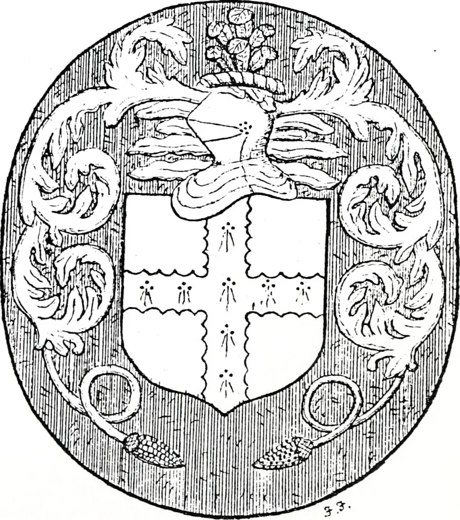 An illustration from The church heraldry of Norfolk : a description of all coats of arms on brasses, monuments, slabs, hatchments, &c., now to be found in the county, illustrated, with references to Blomefield's History of Norfolk and Burke's Armory, together with notes from the inscriptions attached, 1887, leaf 546