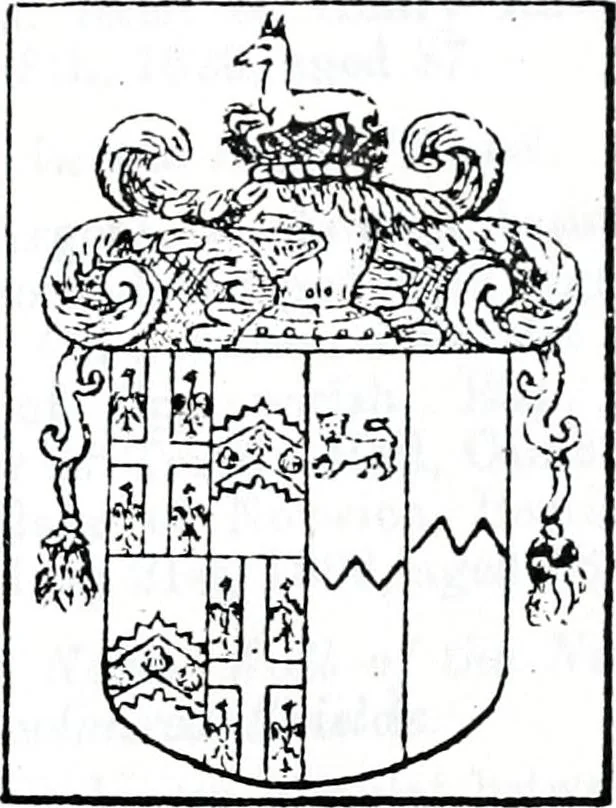 An illustration from The church heraldry of Norfolk : a description of all coats of arms on brasses, monuments, slabs, hatchments, &c., now to be found in the county, illustrated, with references to Blomefield's History of Norfolk and Burke's Armory, together with notes from the inscriptions attached, 1887, leaf 614