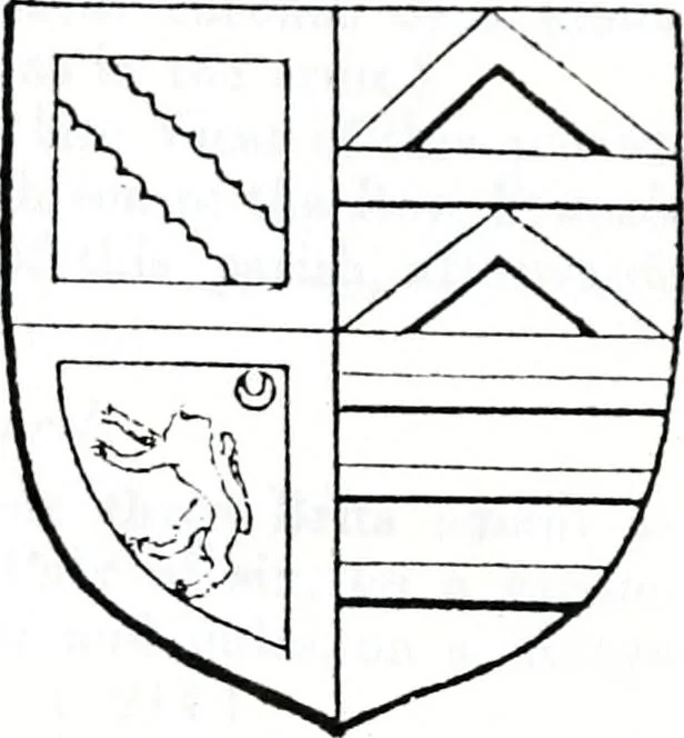 An illustration from The church heraldry of Norfolk : a description of all coats of arms on brasses, monuments, slabs, hatchments, &c., now to be found in the county, illustrated, with references to Blomefield's History of Norfolk and Burke's Armory, together with notes from the inscriptions attached, 1887, leaf 726