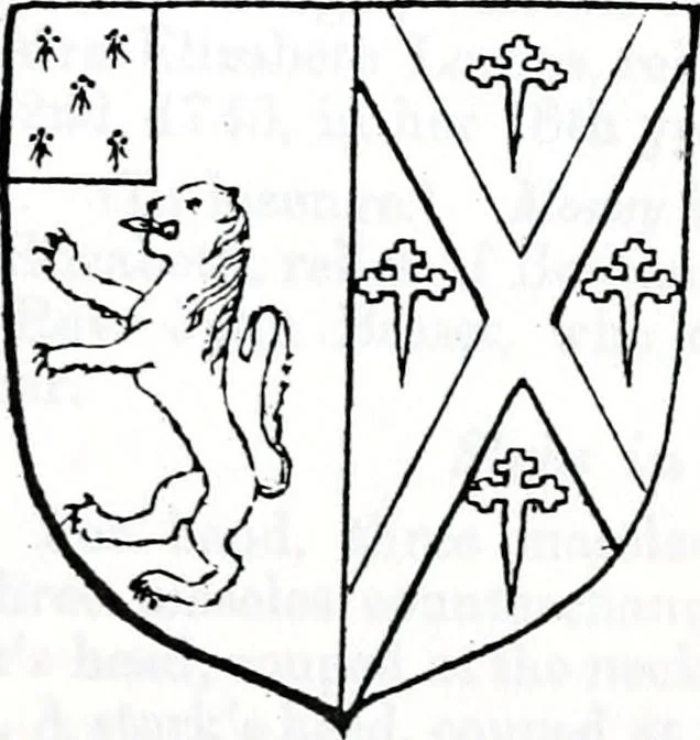 An illustration from The church heraldry of Norfolk : a description of all coats of arms on brasses, monuments, slabs, hatchments, &c., now to be found in the county, illustrated, with references to Blomefield's History of Norfolk and Burke's Armory, together with notes from the inscriptions attached, 1887, leaf 726
