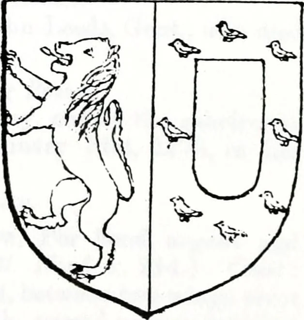 An illustration from The church heraldry of Norfolk : a description of all coats of arms on brasses, monuments, slabs, hatchments, &c., now to be found in the county, illustrated, with references to Blomefield's History of Norfolk and Burke's Armory, together with notes from the inscriptions attached, 1887, leaf 726
