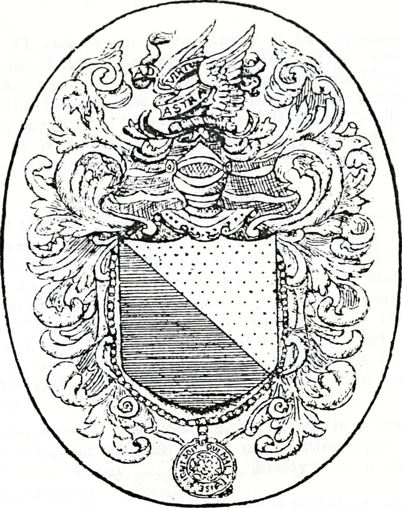 An illustration from The church heraldry of Norfolk : a description of all coats of arms on brasses, monuments, slabs, hatchments, &c., now to be found in the county, illustrated, with references to Blomefield's History of Norfolk and Burke's Armory, together with notes from the inscriptions attached, 1887, leaf 768