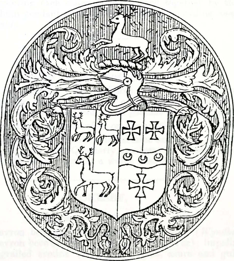 An illustration from The church heraldry of Norfolk : a description of all coats of arms on brasses, monuments, slabs, hatchments, &c., now to be found in the county, illustrated, with references to Blomefield's History of Norfolk and Burke's Armory, together with notes from the inscriptions attached, 1887, leaf 810