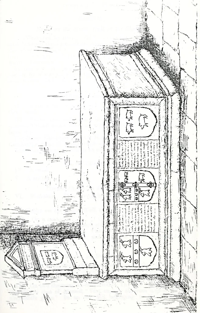 An illustration from The church heraldry of Norfolk : a description of all coats of arms on brasses, monuments, slabs, hatchments, &c., now to be found in the county, illustrated, with references to Blomefield's History of Norfolk and Burke's Armory, together with notes from the inscriptions attached, 1887, leaf 858
