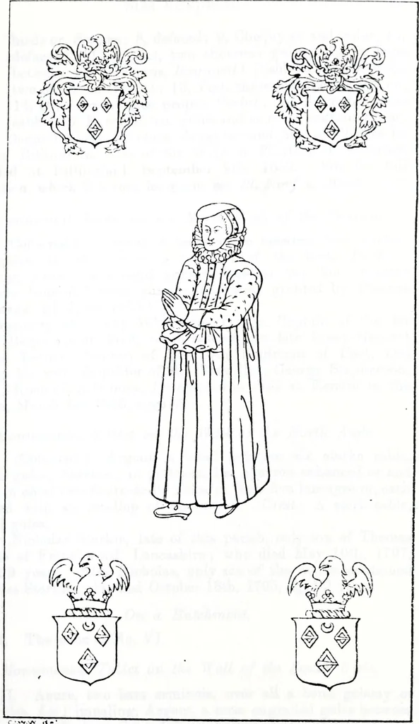 An illustration from The church heraldry of Norfolk : a description of all coats of arms on brasses, monuments, slabs, hatchments, &c., now to be found in the county, illustrated, with references to Blomefield's History of Norfolk and Burke's Armory, together with notes from the inscriptions attached, 1887, leaf 86