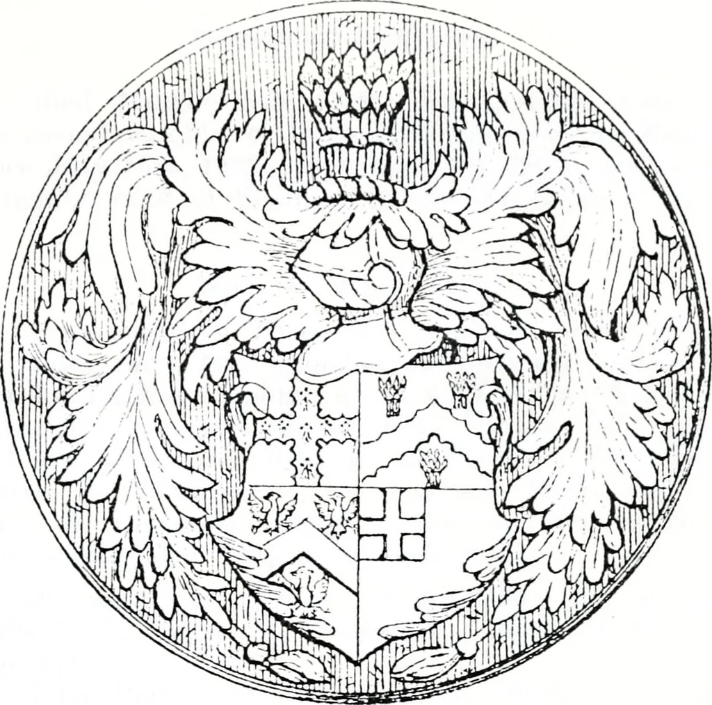 An illustration from The church heraldry of Norfolk : a description of all coats of arms on brasses, monuments, slabs, hatchments, &c., now to be found in the county, illustrated, with references to Blomefield's History of Norfolk and Burke's Armory, together with notes from the inscriptions attached, 1887, leaf 908