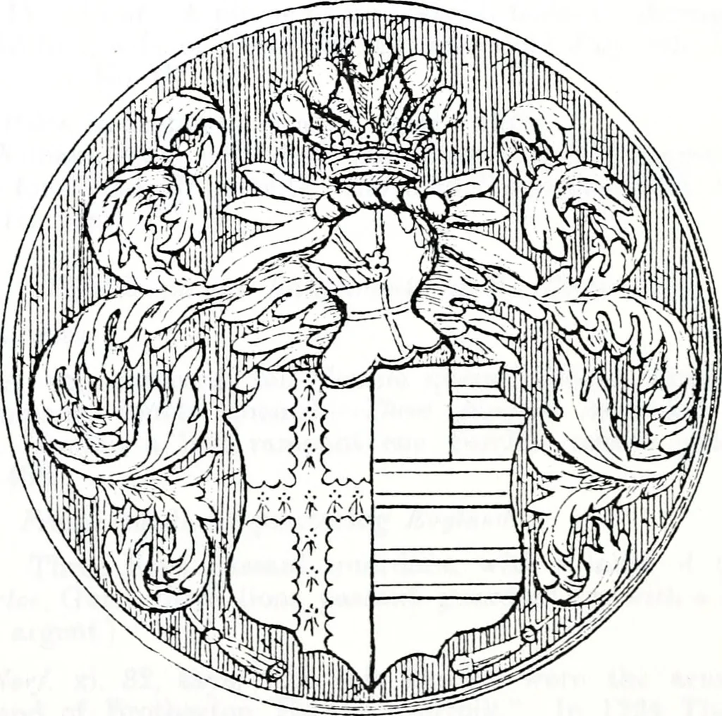 An illustration from The church heraldry of Norfolk : a description of all coats of arms on brasses, monuments, slabs, hatchments, &c., now to be found in the county, illustrated, with references to Blomefield's History of Norfolk and Burke's Armory, together with notes from the inscriptions attached, 1887, leaf 908