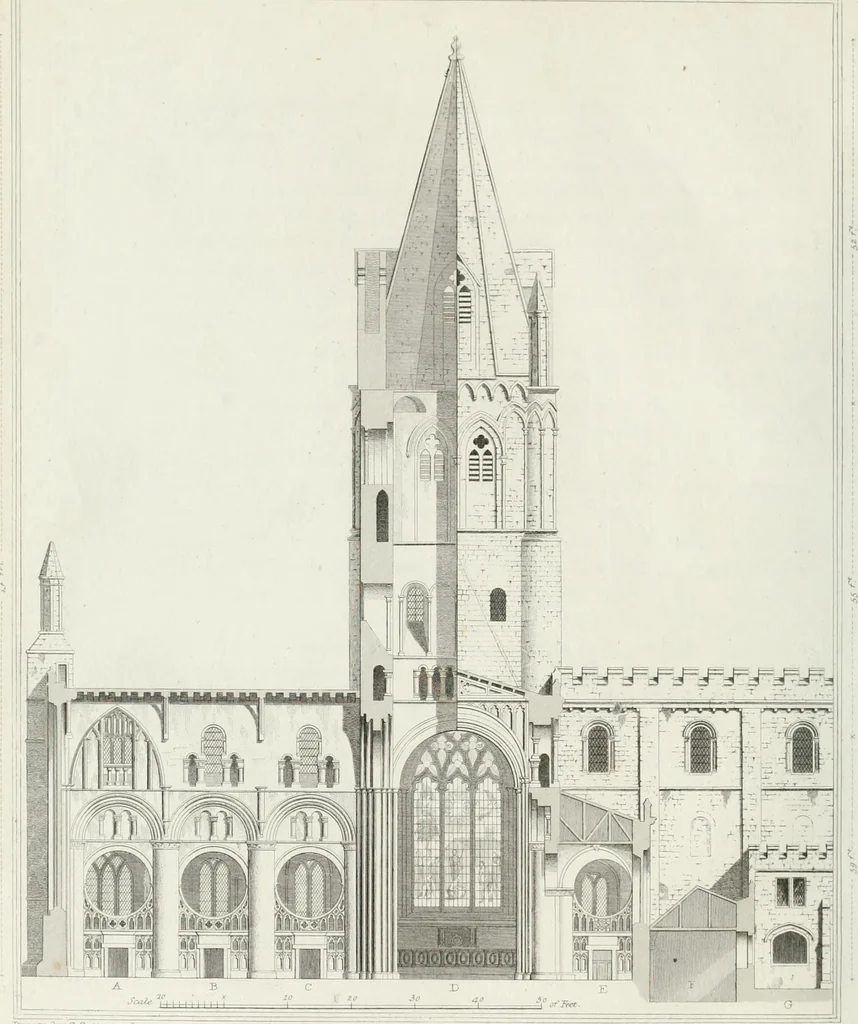 An illustration from The history and antiquities of the cathedral church of Oxford : illustrated by a series of engravings, of views, plans, elevations, sections, and details of that edifice, with biographical anecdotes of the bishops and of other eminent persons connected with the church, 1821, leaf 39