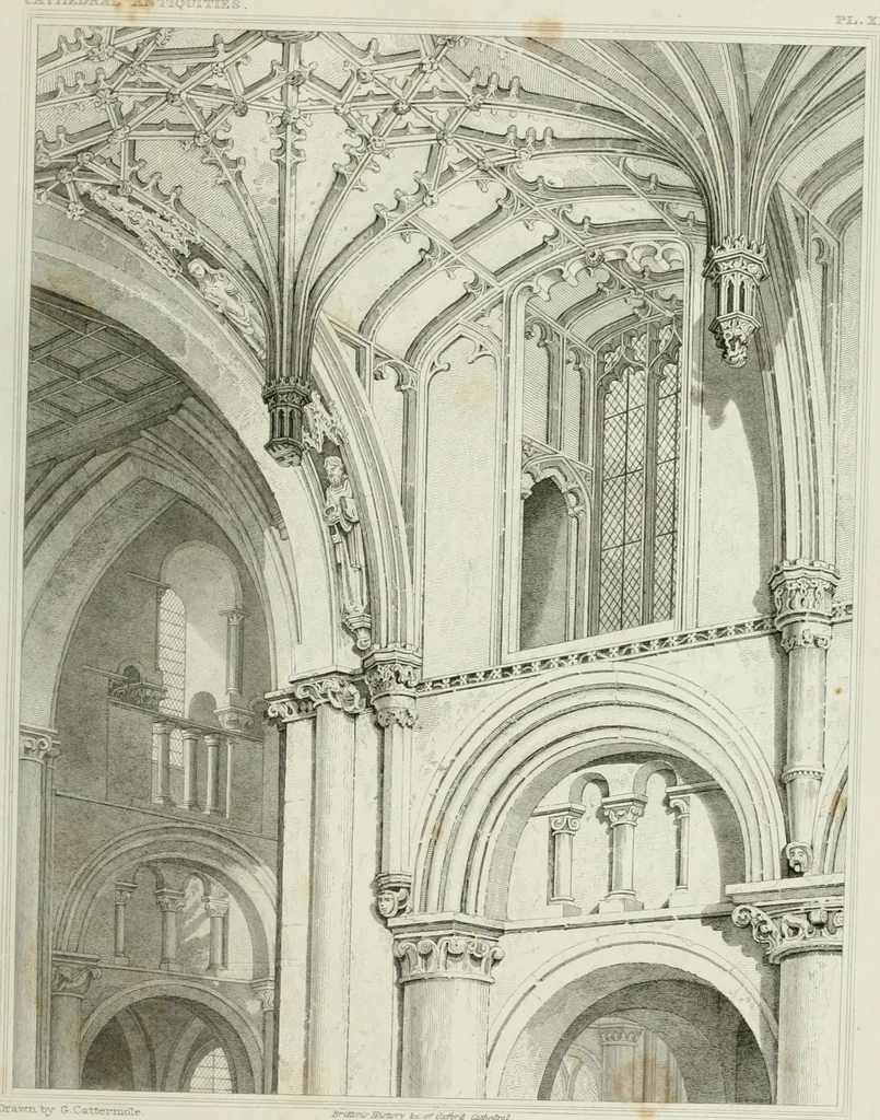 An illustration from The history and antiquities of the cathedral church of Oxford : illustrated by a series of engravings, of views, plans, elevations, sections, and details of that edifice, with biographical anecdotes of the bishops and of other eminent persons connected with the church, 1821, leaf 48