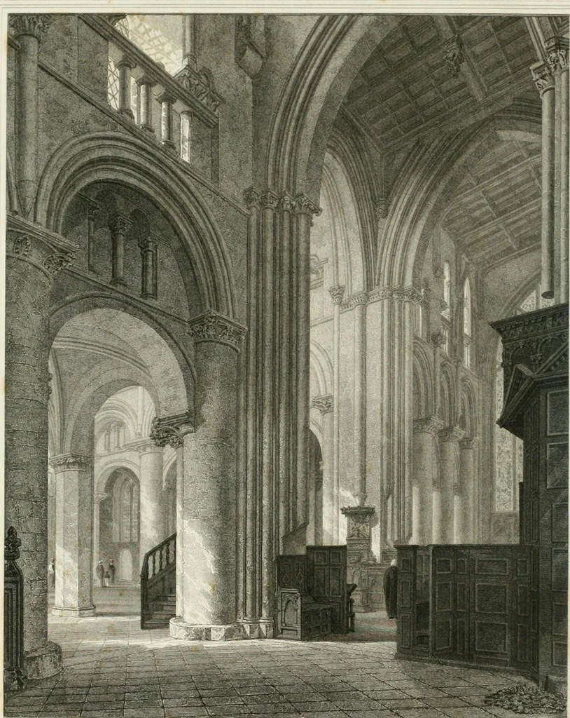 An illustration from The history and antiquities of the cathedral church of Oxford : illustrated by a series of engravings, of views, plans, elevations, sections, and details of that edifice, with biographical anecdotes of the bishops and of other eminent persons connected with the church, 1821, leaf 5
