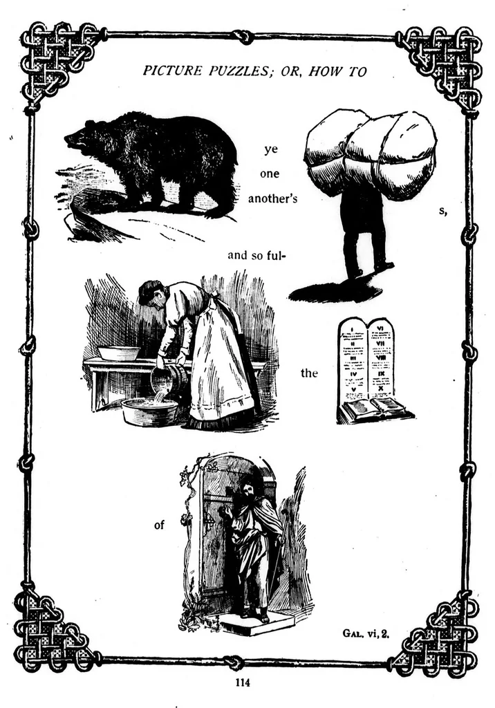 An illustration from Picture puzzles, or, How to read the Bible by symbols [microform] : designed especially for the boys and girls to stimulate a greater interest in the Holy Bible, 1899, leaf 126