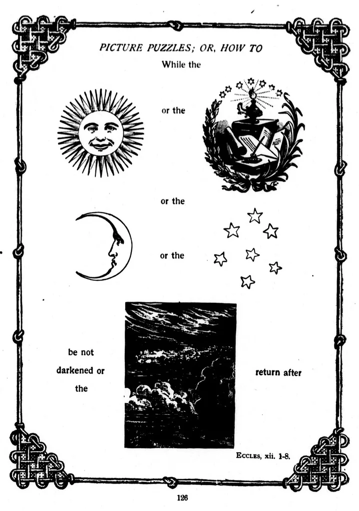 An illustration from Picture puzzles, or, How to read the Bible by symbols [microform] : designed especially for the boys and girls to stimulate a greater interest in the Holy Bible, 1899, leaf 138