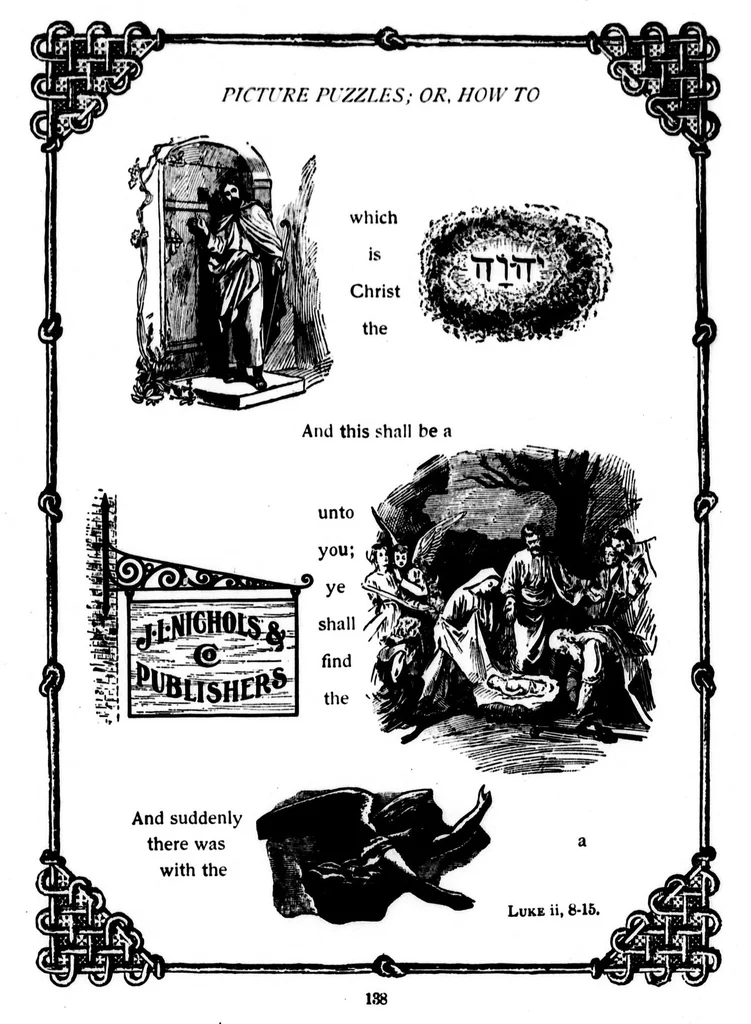 An illustration from Picture puzzles, or, How to read the Bible by symbols [microform] : designed especially for the boys and girls to stimulate a greater interest in the Holy Bible, 1899, leaf 150