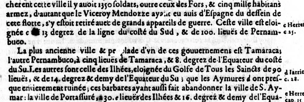 An illustration from Description générale de [sic] Amérique, troisième partie du monde [microforme] : auec tous ses empires, royaumes, estats, et républiques : où sont déduits & traictez par ordre leurs noms, assiette, confins, moeurs, richesses, forces, gouuernement & religion; et la généalogie des empereurs, roys, & princes souuerains, lesquels y ont dominé iusques à nostre temps, 1643, leaf 126