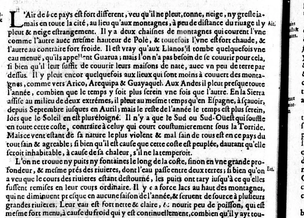 An illustration from Description générale de [sic] Amérique, troisième partie du monde [microforme] : auec tous ses empires, royaumes, estats, et républiques : où sont déduits & traictez par ordre leurs noms, assiette, confins, moeurs, richesses, forces, gouuernement & religion; et la généalogie des empereurs, roys, & princes souuerains, lesquels y ont dominé iusques à nostre temps, 1643, leaf 157