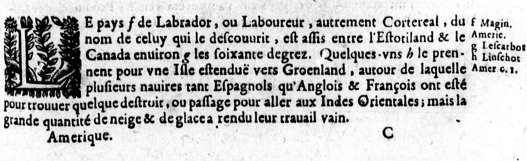 An illustration from Description générale de [sic] Amérique, troisième partie du monde [microforme] : auec tous ses empires, royaumes, estats, et républiques : où sont déduits & traictez par ordre leurs noms, assiette, confins, moeurs, richesses, forces, gouuernement & religion; et la généalogie des empereurs, roys, & princes souuerains, lesquels y ont dominé iusques à nostre temps, 1643, leaf 33