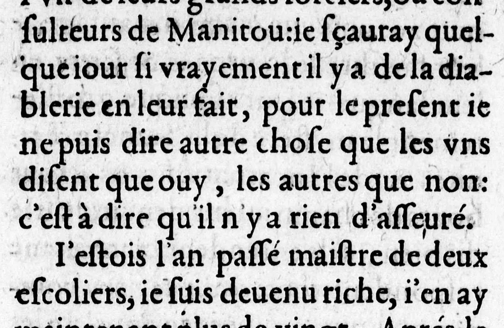 An illustration from Relation de ce qui s'est passe en la Nouvelle France, en l'annee 1633 [microforme] : envoyée au R.P. Barth. Iacquinot, provincial de la Compagnie de Jesus en la province de France par le P. Paul Le Jeune de la mesme compagnie, superieur de la résidence de Kebec, 1634, leaf 117