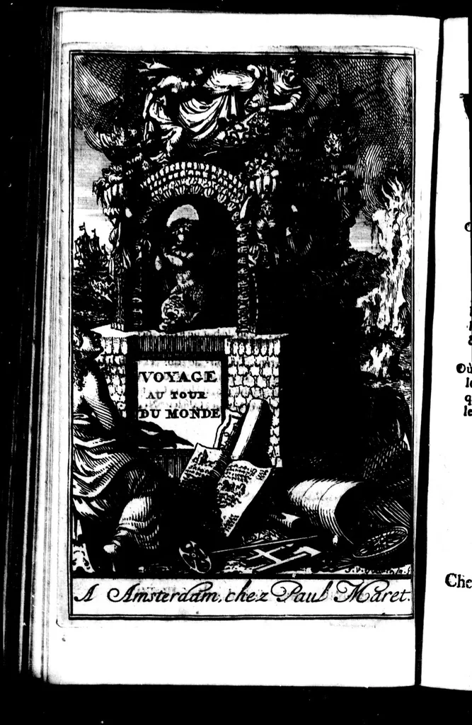 An illustration from Nouveau voyage autour du monde [microforme] : où l'on décrit en particulier l'Isthme de l'Amerique, plusieurs côtes et isles des Indes Occidentales, les Isles du Cap Verd, le passage par la Terre del Fuego, les côtes meridionales du Chili, du Perou & du Mexique; l'Isle de Guam, Mindanao, & des autres Philippines, les isles orientales qui sont prés de Cambodie; de la Chine; Formosa; Luçon, Celebes, &c., la Nouvelle Hollande, les Isles de Sumatra, de Nicobar & de Sainte Helene & le Cap de Bonne Esperance : où l'on traite des differens terroirs de tous ces pais, de leurs ports, des plantes, des fruits & des animaux qu'on y trouve; de leurs habitans, de leurs coûtumes, de leur religion, de leur gouvernement, de leur negoce, &c., 1698, leaf 4