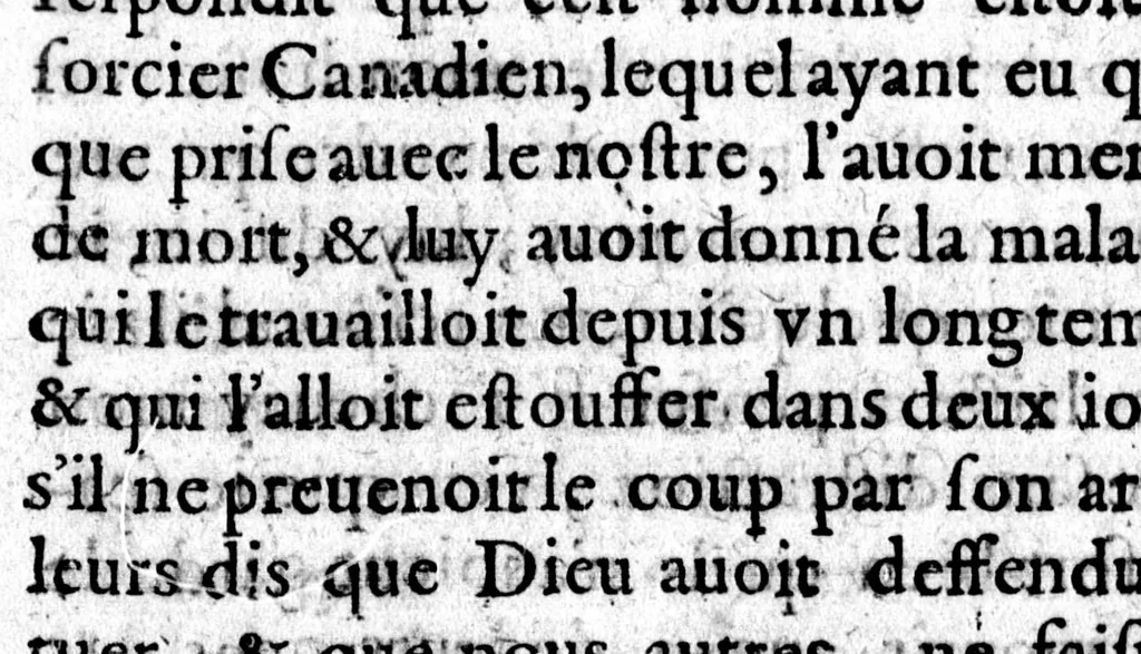 An illustration from Relation de ce qui s'est passé en la Nouvelle France, en l'année 1634 [microforme] : envoyée au R. Pere provincial de la Compagnie de Jesus, en la province de France par le P. Paul le Jeune de la mesme compagnie, superieur de la residence de Kebec, 1635, leaf 82
