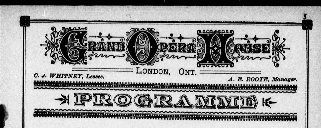 An illustration from Grand Opera House, London, Ont., programme [microform] : Monday ev' g, March 30th, London Council no. 75, Canadian Order Chosen Friends social entertainment and presentation of banner ., 1896, leaf 8