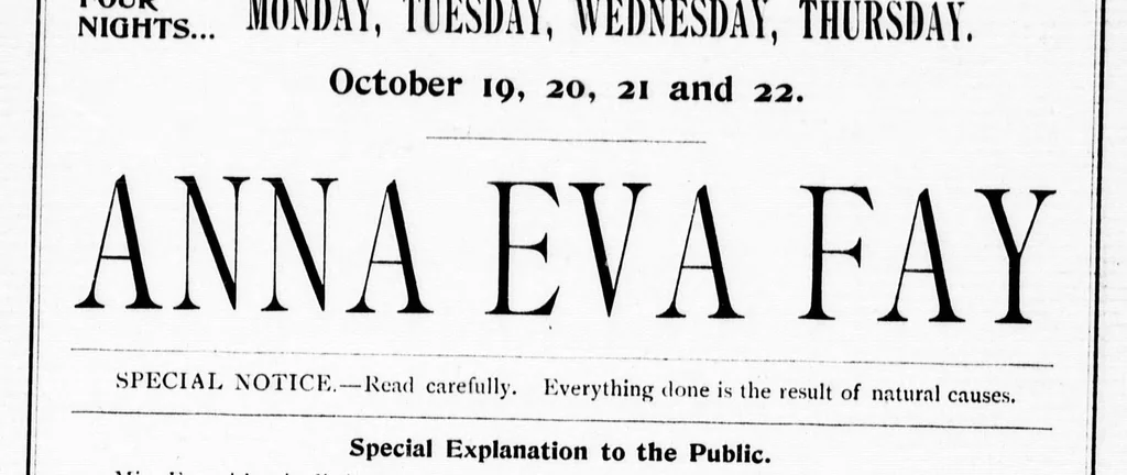 An illustration from Grand Opera House, London, Ont., programme [microform] : four nights, Monday, Tuesday, Wednesday, Thursday, Oct. 19, 20, 21 and 22, Anna Eva Fay ., 1896, leaf 8