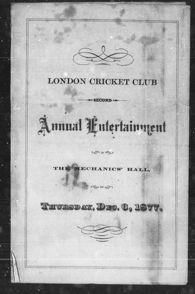 An illustration from London Cricket Club [microform] : second annual entertainment in the Mechanics' Hall, on Thursday, Dec. 6, 1877, 1877, leaf 4