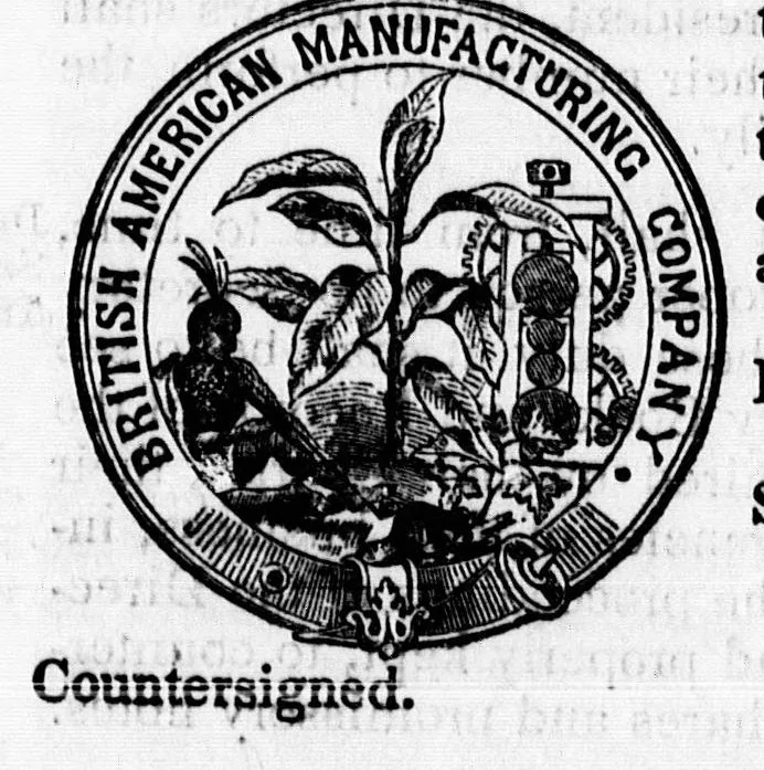 An illustration from British American Manufacturing Company incorporated by special act of Parliamennt, 23 Victoria, Cap. 119, amended by 24 Victoria, Cap. 103 [microform] : capital stock paid up $200,000, with power to increase to $1,000,000, 1861, leaf 19