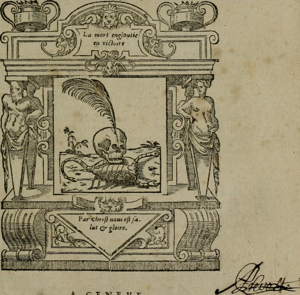 An illustration from Cinq decades, qui sont cinqvante sermons ... Contenans les principavx poincts & lieux communs de la religion chrestienne, nouuellement reueus & corrigez sur l'exemplaire Latin .., 1564, leaf 8