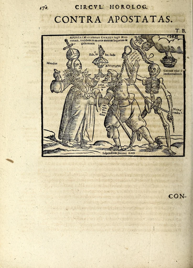 An illustration from Circulus horologI lunaris et solaris, hoc est, Breuissima synopsis, historica, typica et mystica : variis figuris & emblematis illustrata, repraesentans ex Vetere & Nouo Testamento continuam seriem praecipuarum ecclesiae & mundi mutationum, ceu horarum quarundam, praeteritarum, praesentium & secuturarum vlsque ad mundi consummationem, 1616, leaf 188