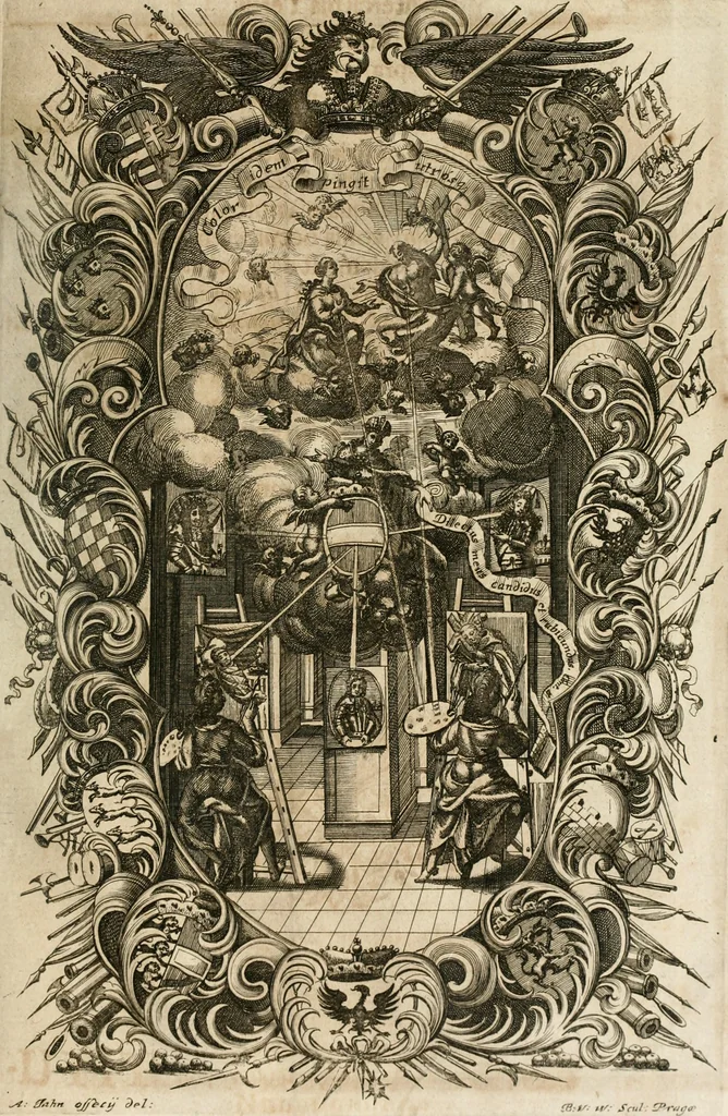 An illustration from Cistercium bis-tertium seu Historia elogialis, in qua sacerrimi ordinis cisterciensis anno Domini 1698 à sui origine sexies, seu bis-ter saecularis primordia, incrementa, praeclara gesta ... connexiones cum religiosis ordinibus, coenobiorum series per terras austriacas ., 1700, leaf 1002