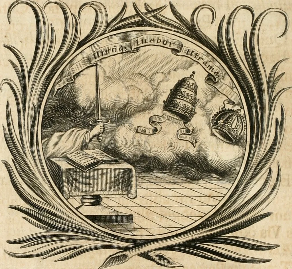 An illustration from Cistercium bis-tertium seu Historia elogialis, in qua sacerrimi ordinis cisterciensis anno Domini 1698 à sui origine sexies, seu bis-ter saecularis primordia, incrementa, praeclara gesta ... connexiones cum religiosis ordinibus, coenobiorum series per terras austriacas ., 1700, leaf 517