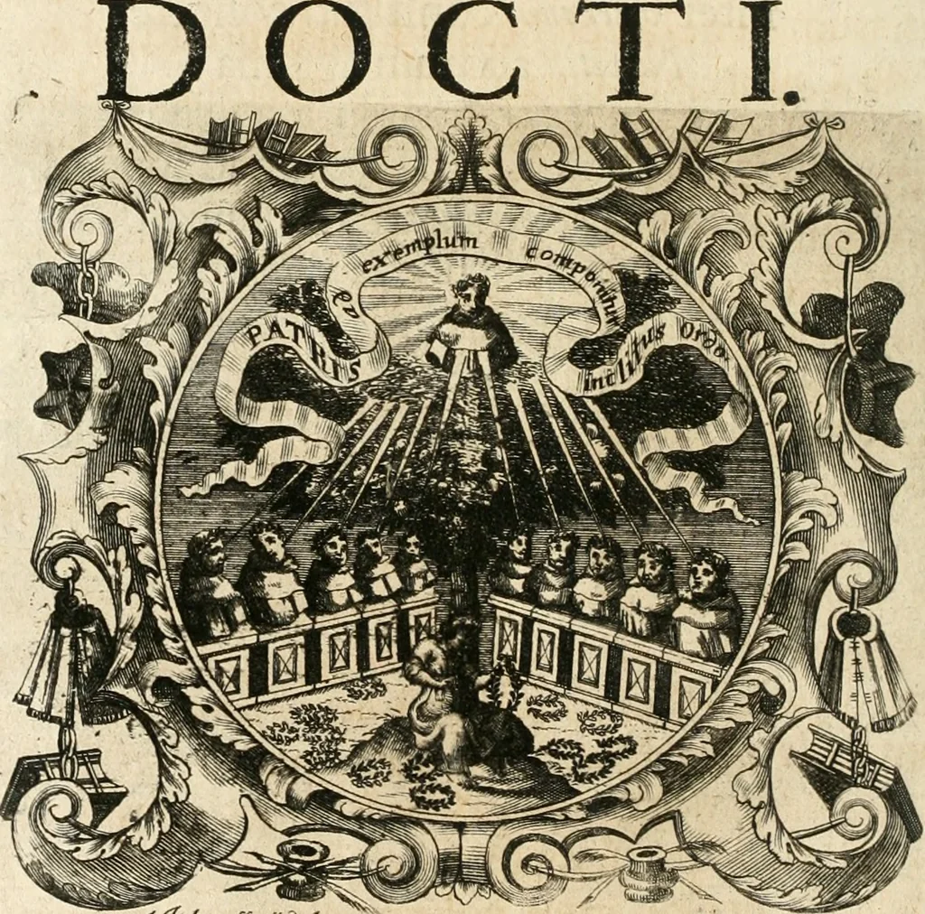 An illustration from Cistercium bis-tertium seu Historia elogialis, in qua sacerrimi ordinis cisterciensis anno Domini 1698 à sui origine sexies, seu bis-ter saecularis primordia, incrementa, praeclara gesta ... connexiones cum religiosis ordinibus, coenobiorum series per terras austriacas ., 1700, leaf 539