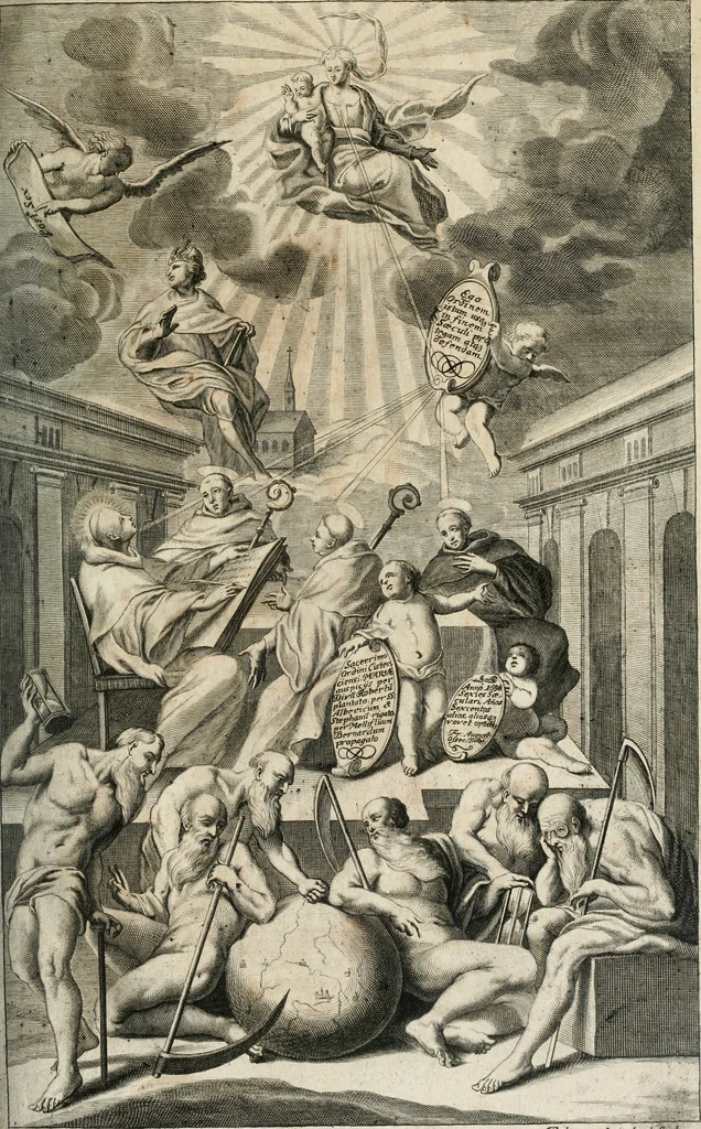 An illustration from Cistercium bis-tertium seu Historia elogialis, in qua sacerrimi ordinis cisterciensis anno Domini 1698 à sui origine sexies, seu bis-ter saecularis primordia, incrementa, praeclara gesta ... connexiones cum religiosis ordinibus, coenobiorum series per terras austriacas ., 1700, leaf 6