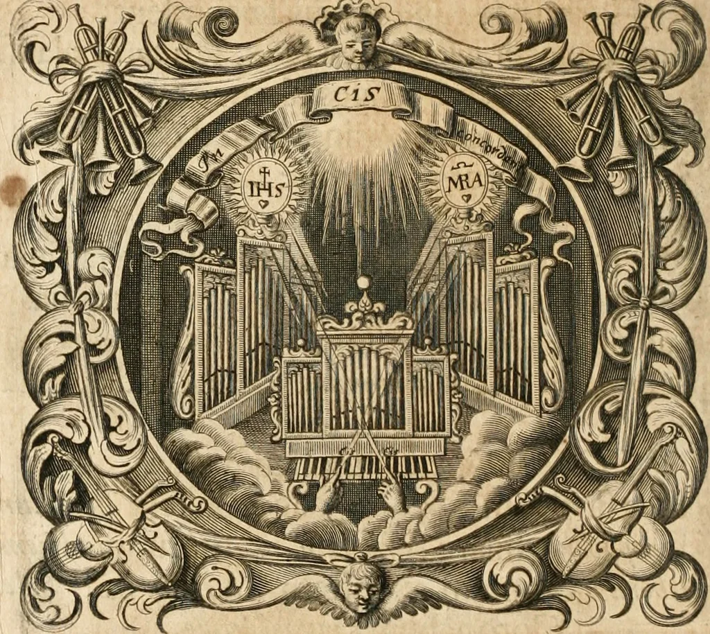 An illustration from Cistercium bis-tertium seu Historia elogialis, in qua sacerrimi ordinis cisterciensis anno Domini 1698 à sui origine sexies, seu bis-ter saecularis primordia, incrementa, praeclara gesta ... connexiones cum religiosis ordinibus, coenobiorum series per terras austriacas ., 1700, leaf 611
