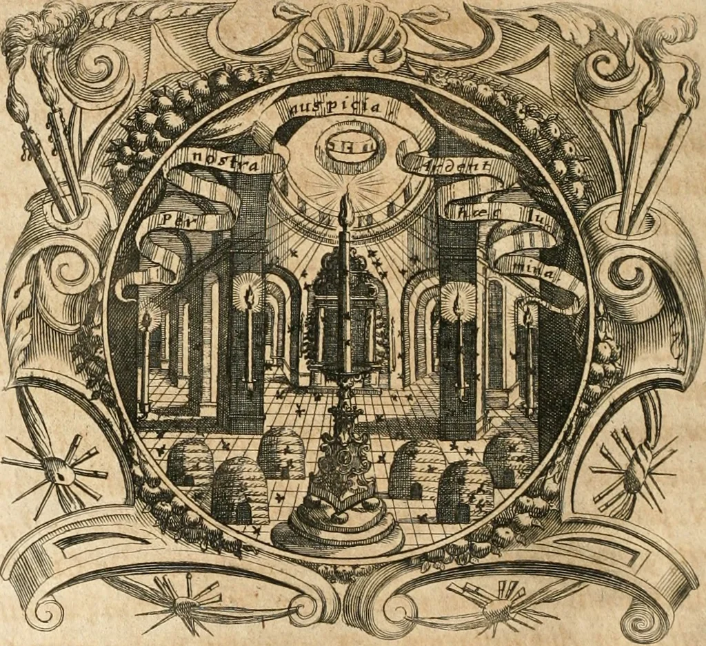 An illustration from Cistercium bis-tertium seu Historia elogialis, in qua sacerrimi ordinis cisterciensis anno Domini 1698 à sui origine sexies, seu bis-ter saecularis primordia, incrementa, praeclara gesta ... connexiones cum religiosis ordinibus, coenobiorum series per terras austriacas ., 1700, leaf 703