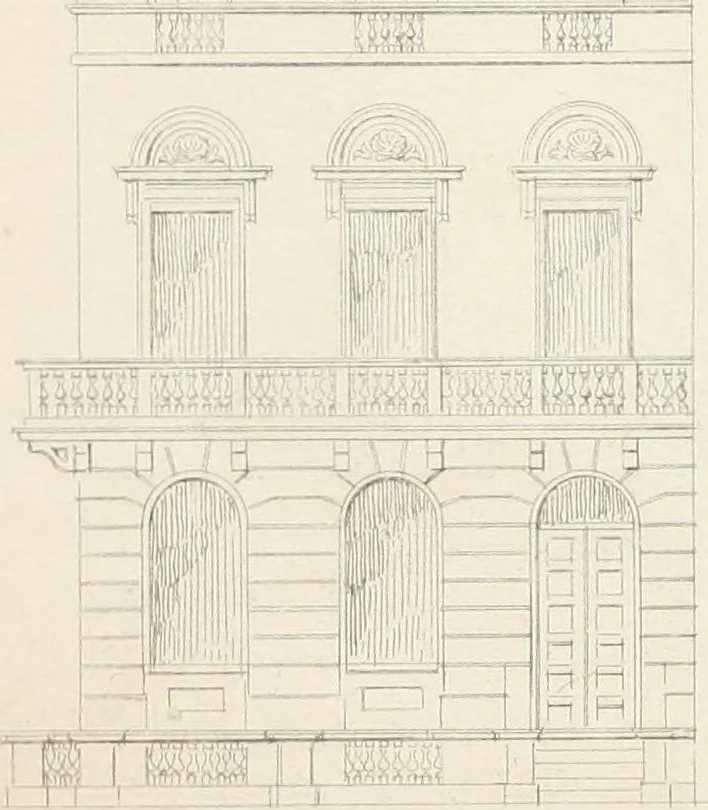 An illustration from City architecture; or, Designs for dwelling houses, stores, hotels, etc. In 20 plates. With descriptions and an essay on the principles of design, 1854, leaf 55