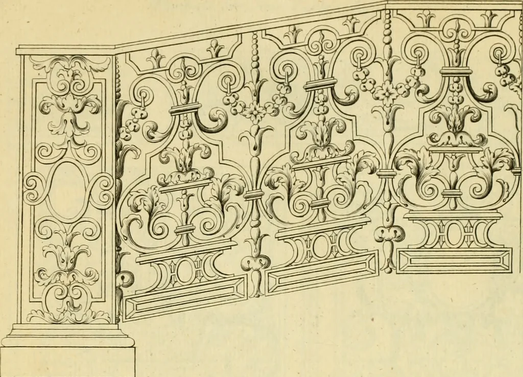 An illustration from The city and country builder's and workman's treasury of designs : or, The art of drawing and working the ornamental parts of architecture. Illustrated by upwards of four hundred grand designs, neatly engraved one hundred and eighty-fix Copper plates, for piers, gates, doors, windowns, niches, buffets, cisterns, chimney pieces, tabernacle frames, pavements, frets, gulochi's, pulpits, types, altar pieces, monuments, fonts, obelisques, pedestals, for sun-dials, busto's and stone tables, book-cafes, cielings and iron works ; proprortioned by Aliquot Pars ; with an appendix of fourteen plates of strusses for girders and beams, different sorts of rafters, and a variety of roofs, &c ; to which are prefix'd the five orders of columns, according to Andrea Palladio ; whose members are apportioned by Aliquot Pars, in a more easy manner, than has yet been done ; the whole interspersed with sure rules for working all the varieties of raking members in pediments, modilions, &c. the like, for the immediate use of workmen, never published before in any language, 1741, leaf 384