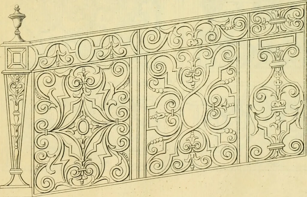 An illustration from The city and country builder's and workman's treasury of designs : or, The art of drawing and working the ornamental parts of architecture. Illustrated by upwards of four hundred grand designs, neatly engraved one hundred and eighty-fix Copper plates, for piers, gates, doors, windowns, niches, buffets, cisterns, chimney pieces, tabernacle frames, pavements, frets, gulochi's, pulpits, types, altar pieces, monuments, fonts, obelisques, pedestals, for sun-dials, busto's and stone tables, book-cafes, cielings and iron works ; proprortioned by Aliquot Pars ; with an appendix of fourteen plates of strusses for girders and beams, different sorts of rafters, and a variety of roofs, &c ; to which are prefix'd the five orders of columns, according to Andrea Palladio ; whose members are apportioned by Aliquot Pars, in a more easy manner, than has yet been done ; the whole interspersed with sure rules for working all the varieties of raking members in pediments, modilions, &c. the like, for the immediate use of workmen, never published before in any language, 1741, leaf 384