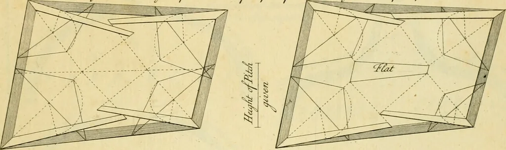 An illustration from The city and country builder's and workman's treasury of designs : or, The art of drawing and working the ornamental parts of architecture. Illustrated by upwards of four hundred grand designs, neatly engraved one hundred and eighty-fix Copper plates, for piers, gates, doors, windowns, niches, buffets, cisterns, chimney pieces, tabernacle frames, pavements, frets, gulochi's, pulpits, types, altar pieces, monuments, fonts, obelisques, pedestals, for sun-dials, busto's and stone tables, book-cafes, cielings and iron works ; proprortioned by Aliquot Pars ; with an appendix of fourteen plates of strusses for girders and beams, different sorts of rafters, and a variety of roofs, &c ; to which are prefix'd the five orders of columns, according to Andrea Palladio ; whose members are apportioned by Aliquot Pars, in a more easy manner, than has yet been done ; the whole interspersed with sure rules for working all the varieties of raking members in pediments, modilions, &c. the like, for the immediate use of workmen, never published before in any language, 1741, leaf 402