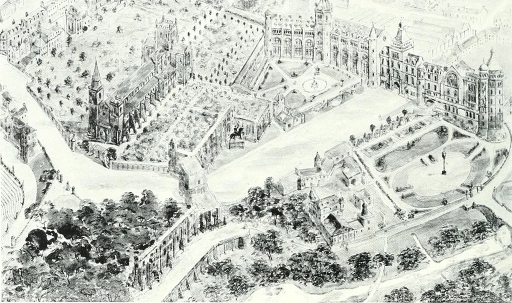 An illustration from City development, a study of parks, gardens, and culture-institutes; a report to the Carnegie Dunfermline trust, 1904, leaf 215