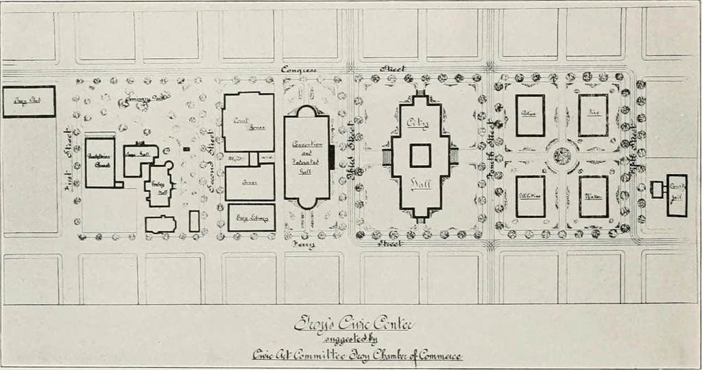 An illustration from City planning progress in the United States, 1917, 1917, leaf 191
