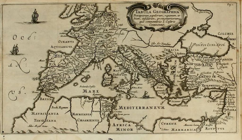An illustration from C. Iulii Caesaris quae extant, cum selectis variorum commentariis, quorum plerique novi, 1661, leaf 21