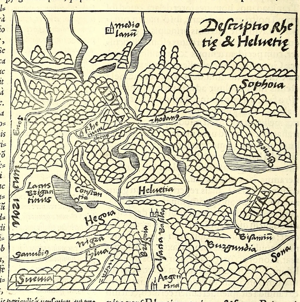 An illustration from C. Iulii Solini Polyhistor, rerum toto orbe memorabilium thesaurus locupletissimus. : Huic ob argumenti similitudinem Pomponii Melæ De situ orbis libros tres, fide diligentiaque summa denuò iam recognitos, adiunximus. His accesserunt præter priora scholia & tabulas geographicas permultas, Petri quoq[ue] Olivarii Valentini, uiri in geographia excellenter docti, annotationes, quibus & loci non pauci, à plerisq[ue] parum hactenus intellecti, dilucidè illustrantur, & uetustis locorum appellationibus recentiora sigillatim nomina subijciuntur. Cum gemino indice, quorum alter supra res alias memorabiles, locorum ac regionum omnium, marium ac sinuum nomina, alter uerò recentiores eorundem appellationes complectitur, 1543, leaf 88