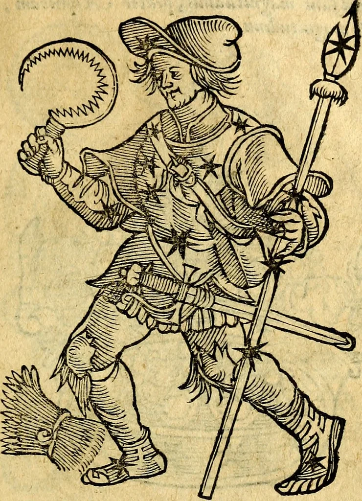An illustration from C. Ivlii Hygini, Avgvsti liberti, Fabvlarvm liber ... Eivsdem Poeticon astronomicon libri quatuor. Quibus accessererunt similis argumenti, Palæphati De fabulosis narrationibus liber I. F. Fvlgentii Placiadis ... Mythologiarum libri III. Eivsdem De vocum antiquarum interpretatione liber I. Phornvti De natura deorum, siue Poëticarum fabularum allegoriis, speculatio. Albrici ... De deorum imaginibus liber. Arati fragmentum, Germanico Cæsare interprete. Eivsdem Phænomena græcè, cu interpretatione latina. Apollodori Biblioth. siue De decorum origine. Lilii. G. Gyraldi. De musis syntagnia. Index rerum sententiarum, & fabularum ... copiosissimus, 1578, leaf 172